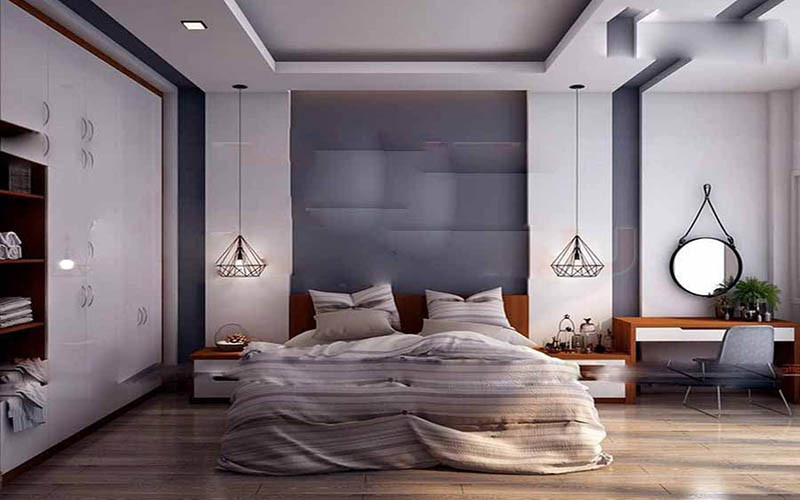 Alt: Đèn thả trang trí tạo điểm nhấn ấn tượng cho phòng ngủ.