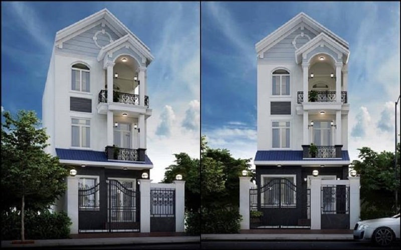 alt: Mẫu thiết kế nhà phố 3 tầng hiện đại tối giản