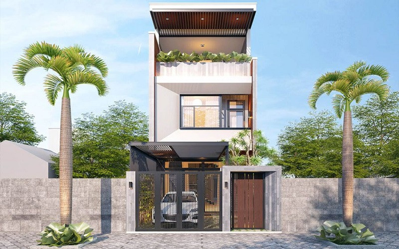 alt: Mẫu thiết kế nhà phố 3 tầng hiện đại với kiến trúc độc đáo