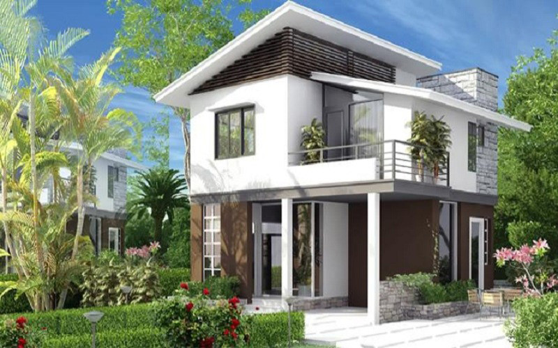 alt text: Mẫu biệt thự mini 2 tầng với nội thất độc lạ