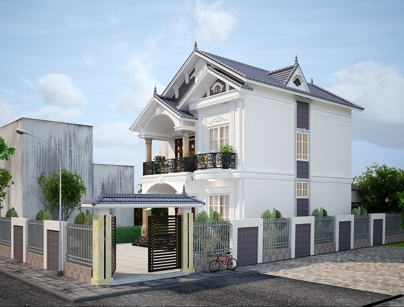 alt text: Mẫu biệt thự mini 2 tầng với nội thất tiện nghi