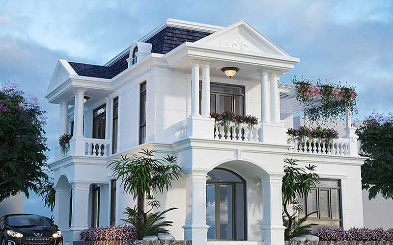 alt text: Mẫu nhà phố 2 tầng 2 mặt tiền tân cổ điển