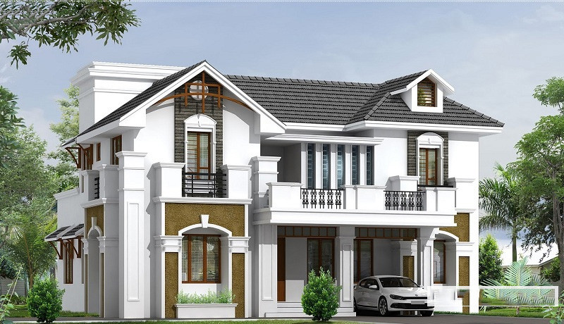 alt text: Mẫu nhà phố 2 tầng 9x14m mái thái tân cổ điển