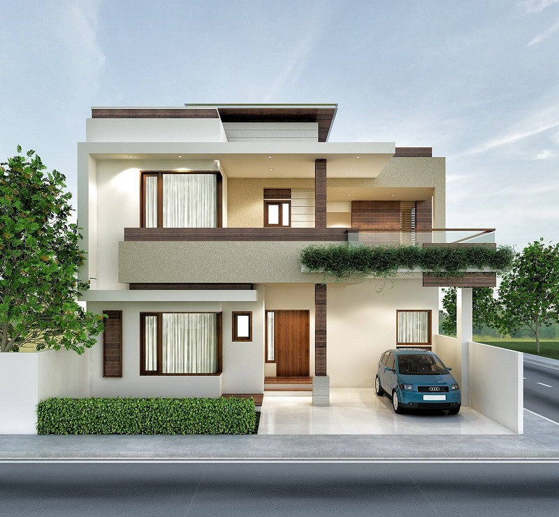 alt text: Mẫu nhà phố 2 tầng mái bằng 5x20 với thiết kế hiện đại, phù hợp với nhu cầu sống của gia đình.