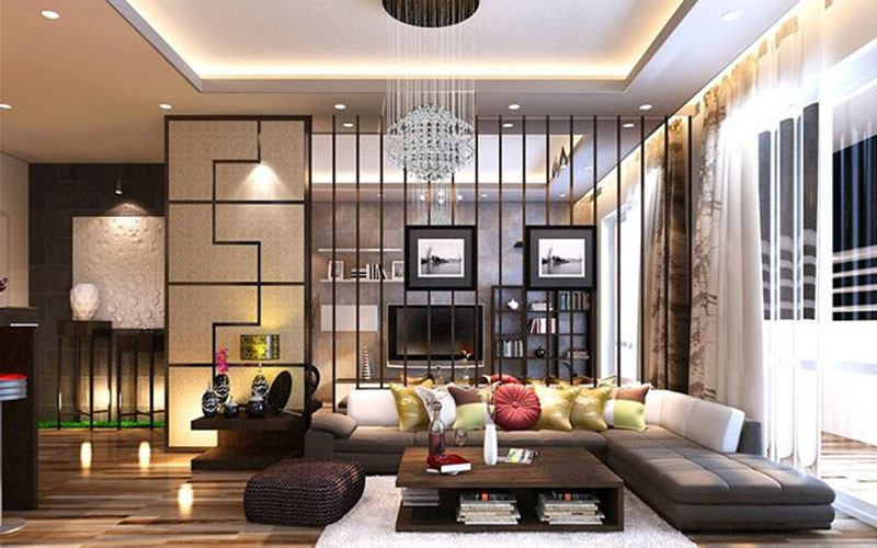 alt text: Phòng ngủ thiết kế nội thất hiện đại với gam màu trung tính và điểm nhấn là bức tranh nghệ thuật