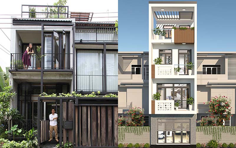 Hình ảnh hoàn thiện mặt ngoài nhà phố khung thép 3 tầng