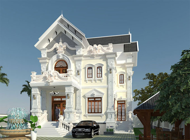 Mẫu nhà phố 2 tầng kiểu Pháp dạng lâu đài