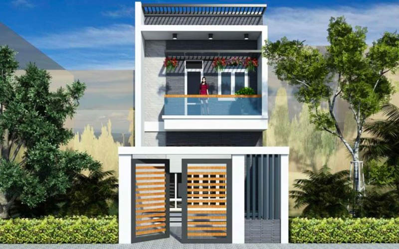 Mẫu nhà phố 2 tầng mặt tiền 5m mái bằng