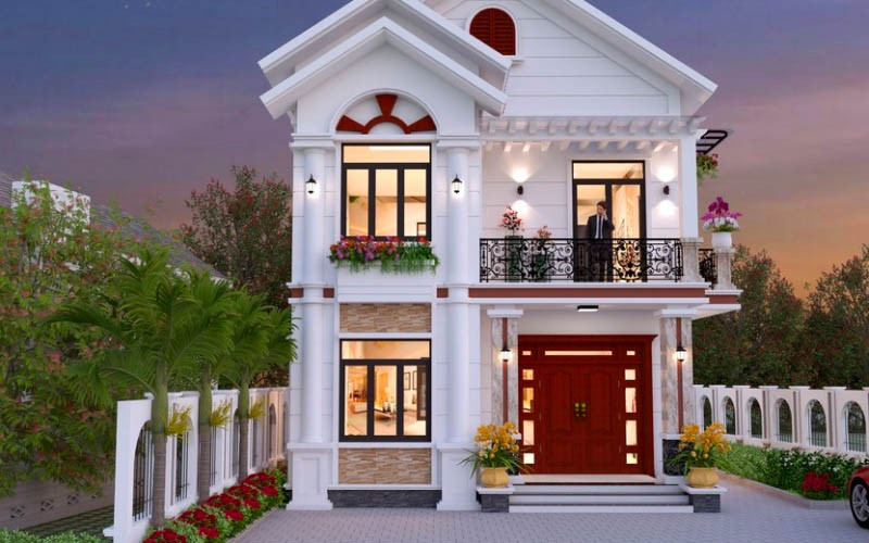Mẫu nhà phố 2 tầng mặt tiền 5m mái Thái tân cổ điển
