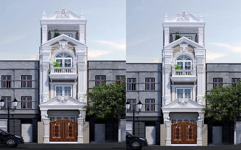 Mẫu nhà phố tân cổ điển 4 tầng 2 mặt tiền