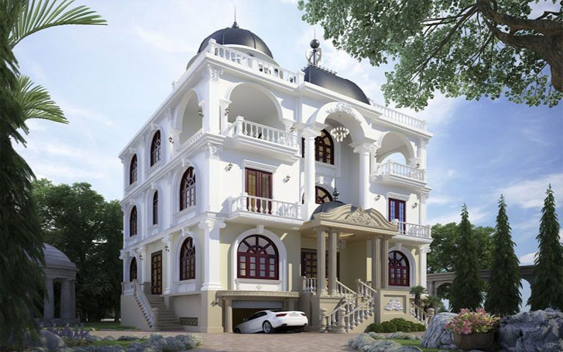 Mẫu nhà phố tân cổ điển 4 tầng mái vòm