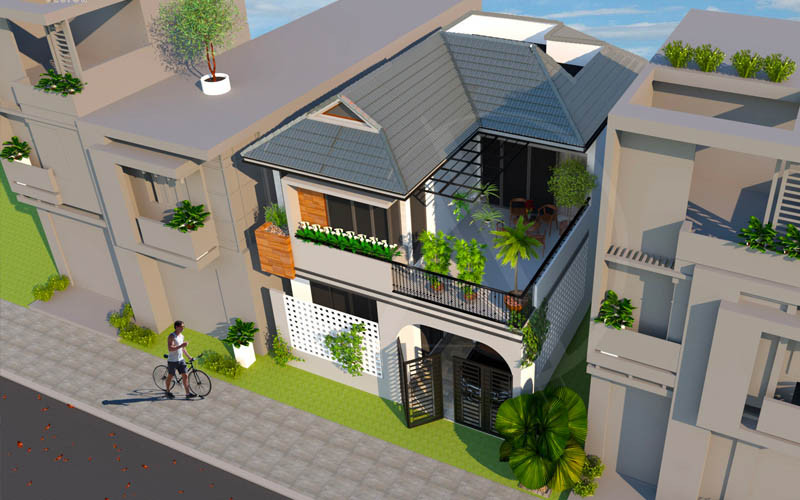 Nhà phố 2 tầng mặt tiền 5m chữ L