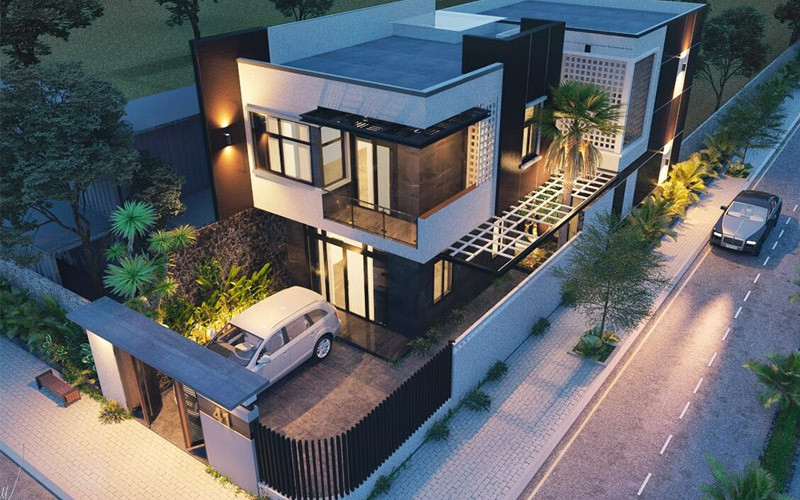 nhà phố hai mặt tiền 2 tầng có sân thượng