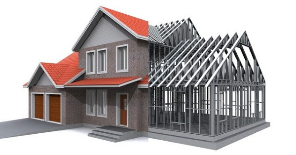 Nhà phố khung thép 2 tầng với mái dốc
