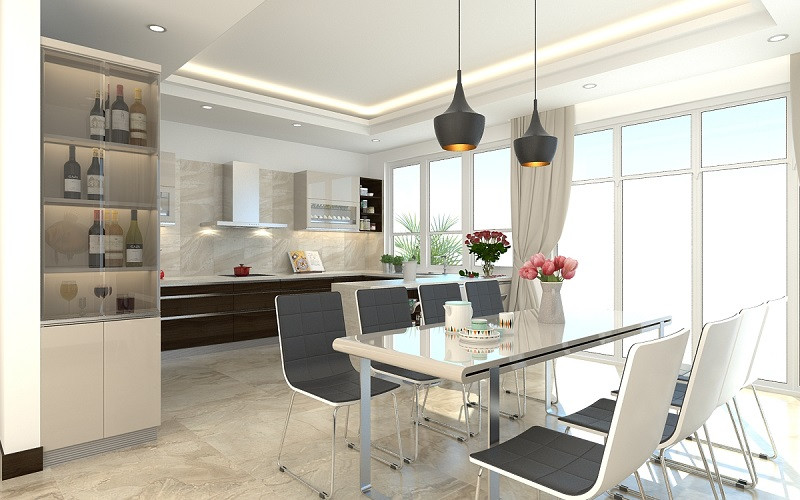 Phòng ăn biệt thự với gam màu trắng chủ đạo