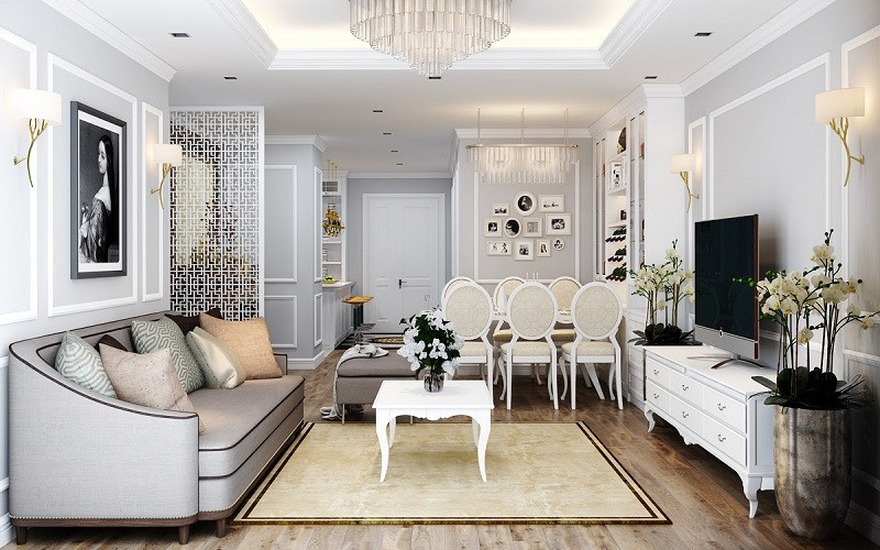 Phong cách bán cổ điển ở phòng khách