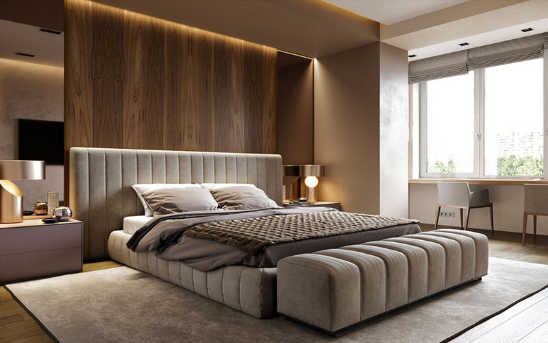 Phòng ngủ với kệ đầu giường