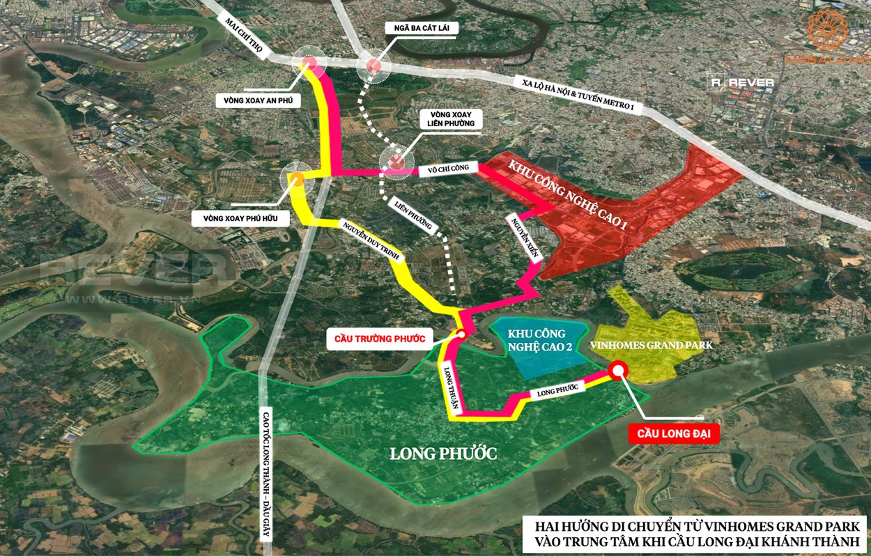 Hướng di chuyển từ cầu Long Đại đến trung tâm